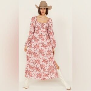 NWT Free People Women’s  Jaymes Floral Midi Long Sleeve Dress, Size XL